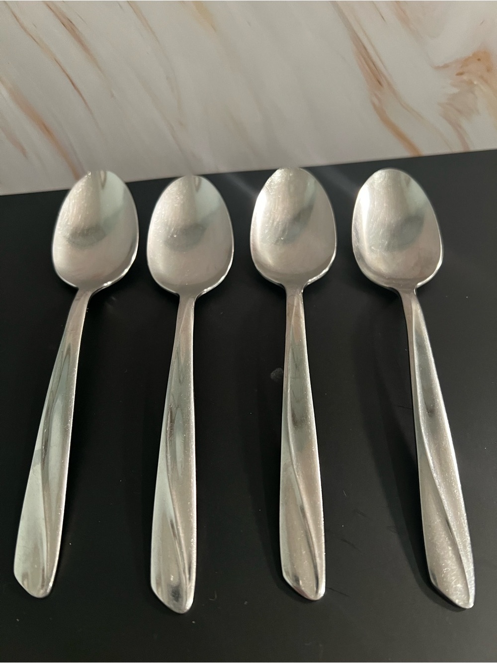 Set of 4 Polished Stainless Steel Teaspoons - Silver